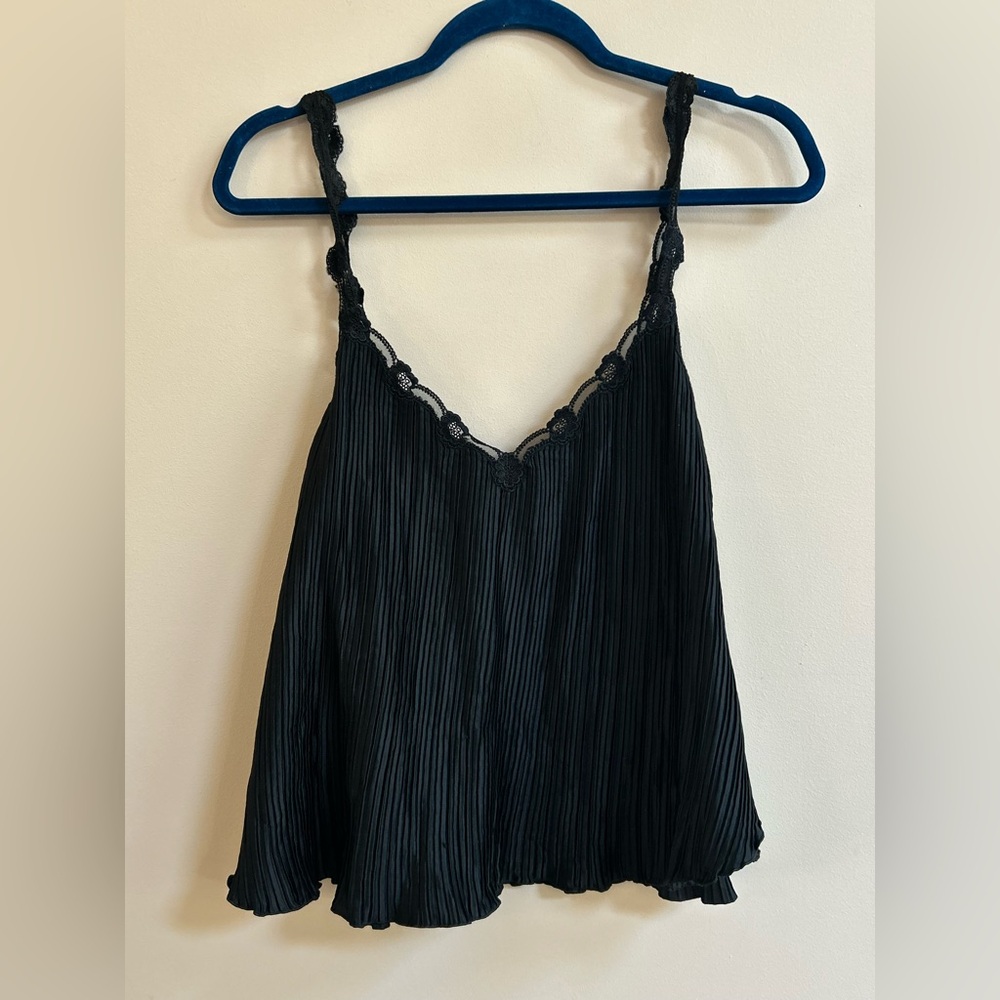 La Perla Italy Vintage Pleated Black Lace Accent Cami Top, Tank Top, Whimsigoth